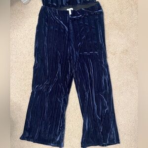 Leith Nordstrom Navy Velvet Pleated Wide-Leg Pants